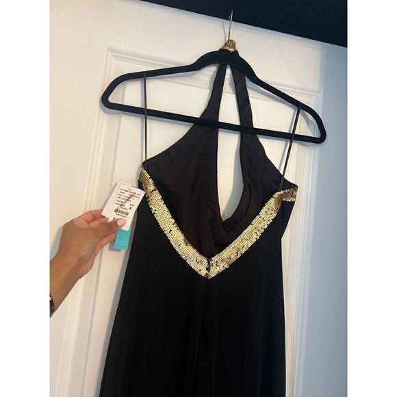 NWT Camille La Vie Black/Gold Sequin V-neck Halter Maxi Gown Dress size 8 - Picture 4 of 4